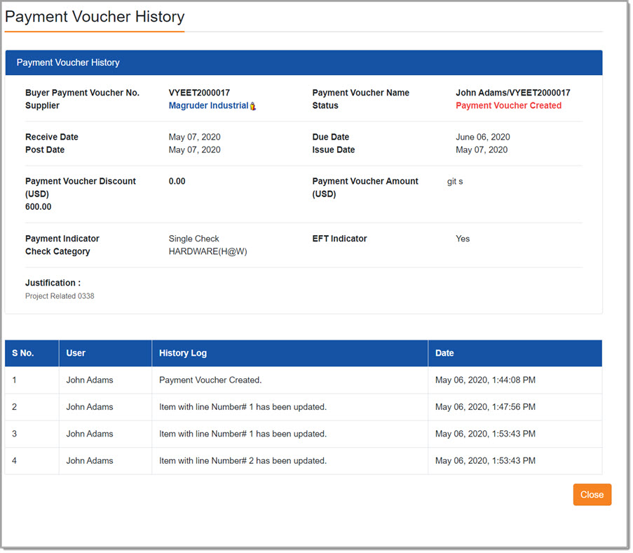 Payment Voucher History